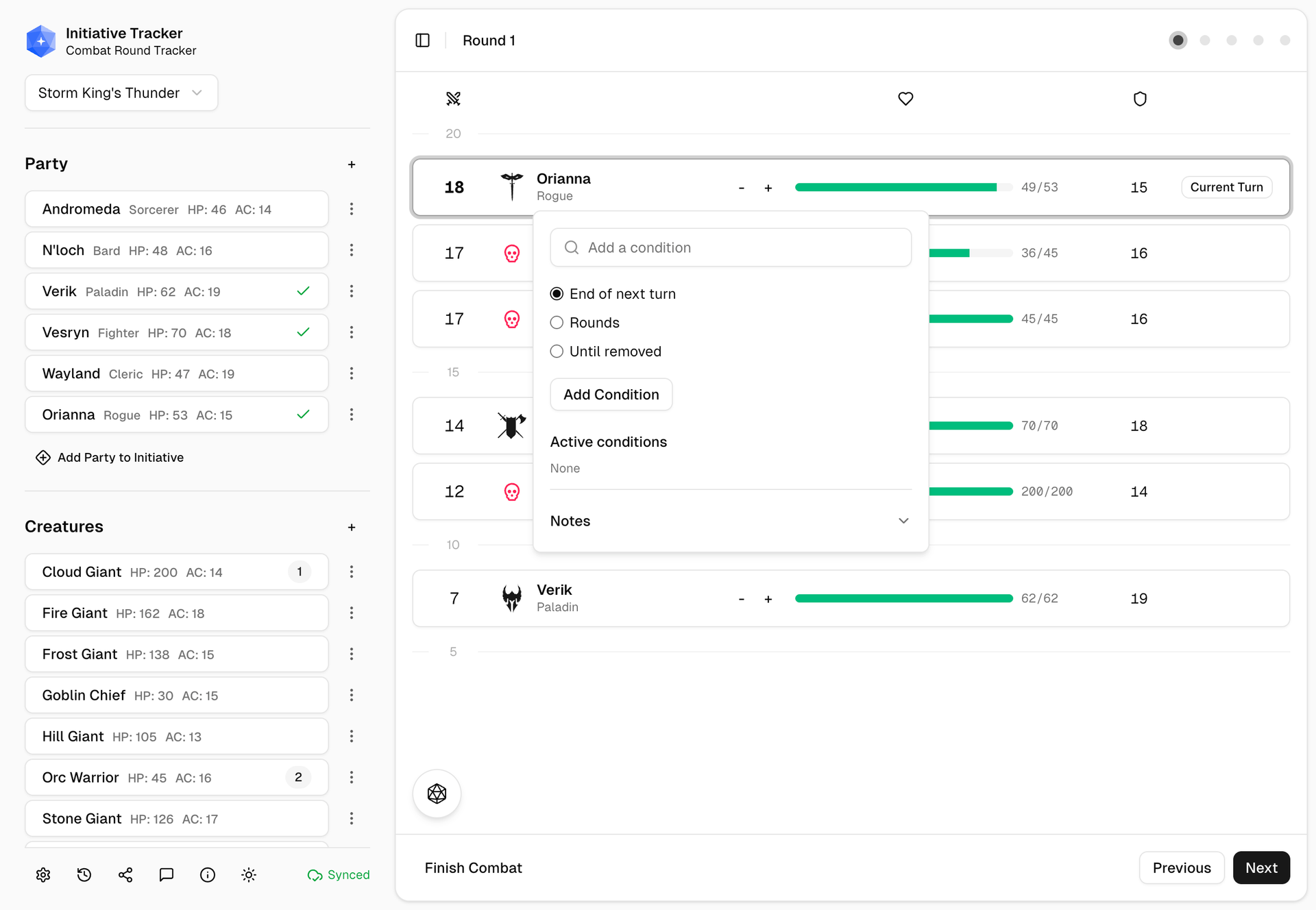 Condition tracking features