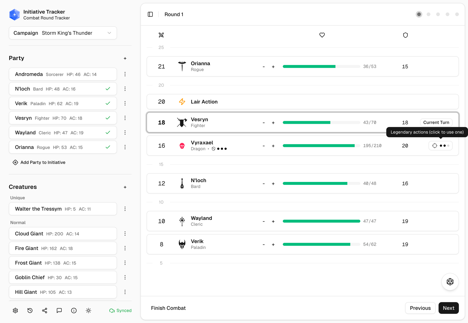 Legendary actions features