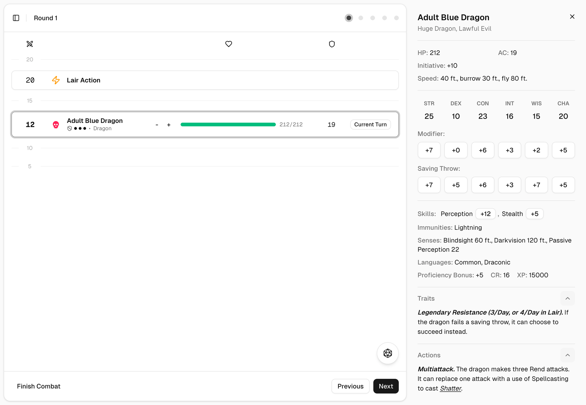 Stat blocks features