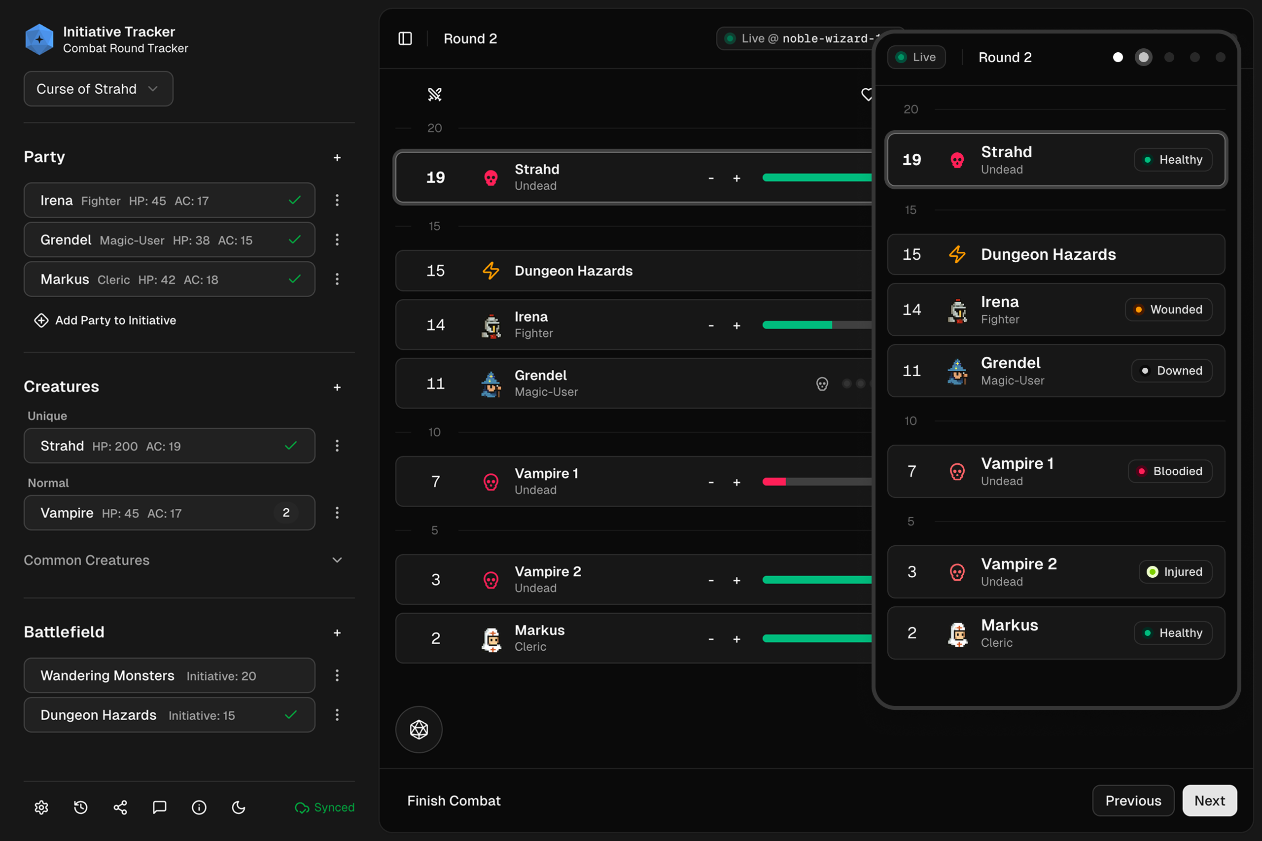 Demo initiative tracker