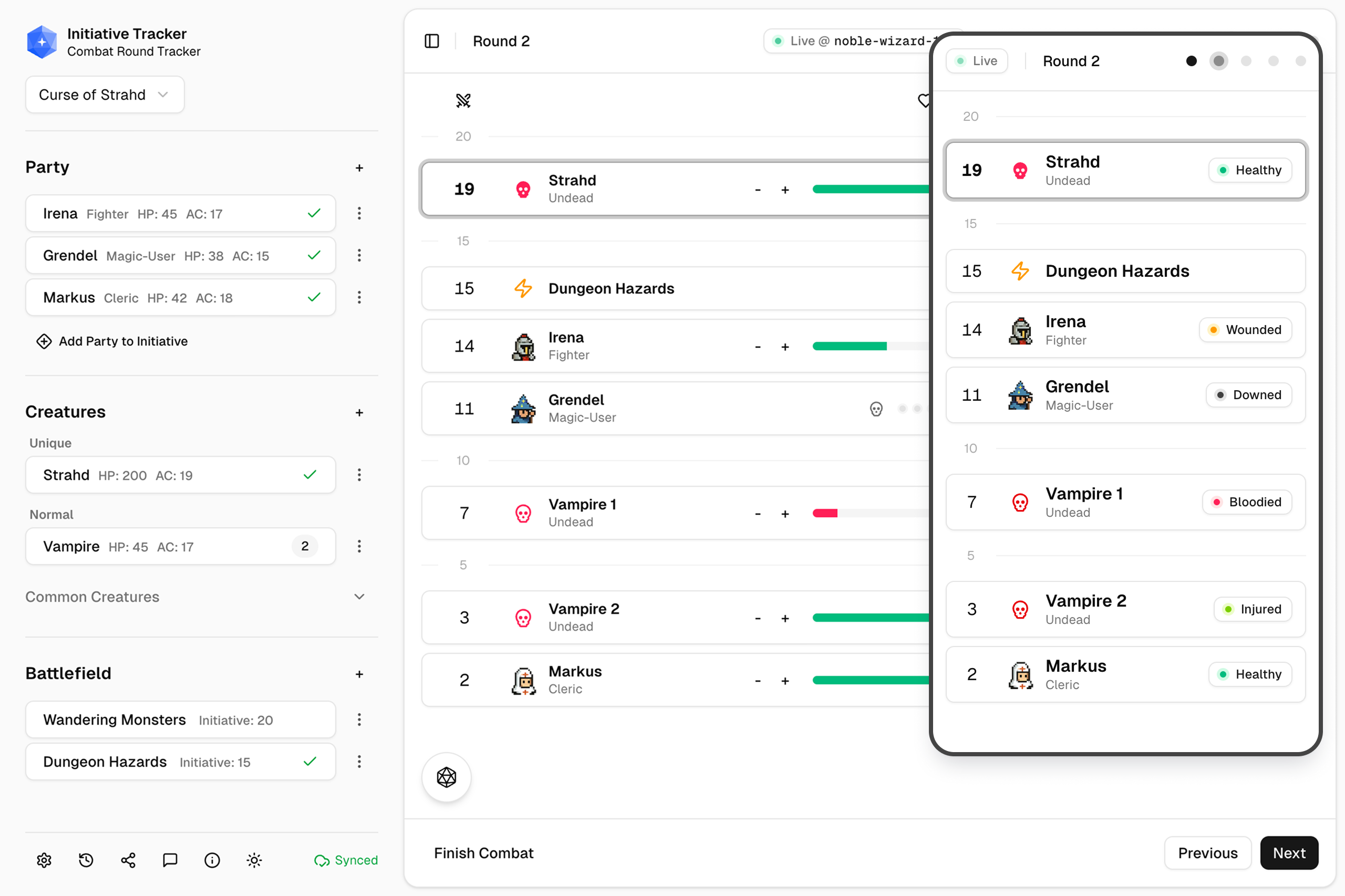 Demo initiative tracker