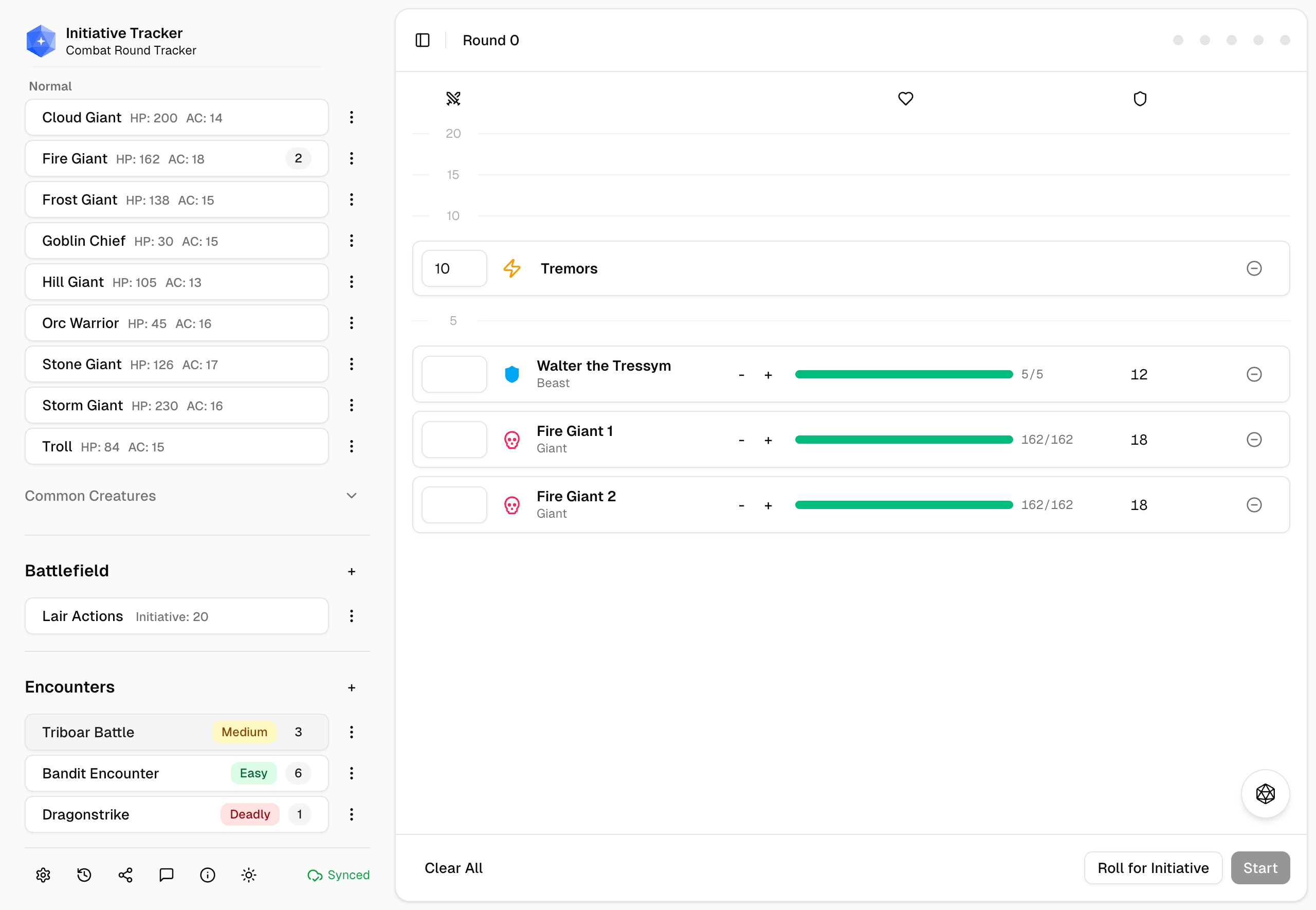 Encounter builder features