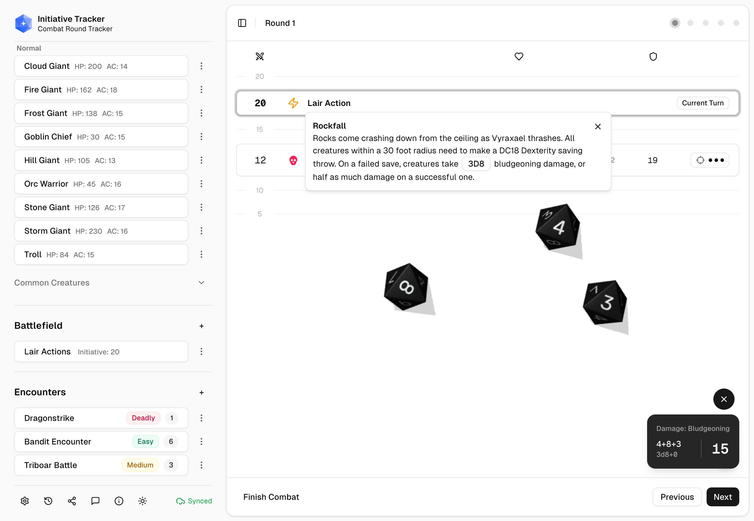 Stat blocks features